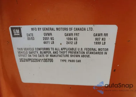 2004 Pontiac Grand Prix Gt1 z USA, uszkodzony, nr VIN 2G2WP522X41135700